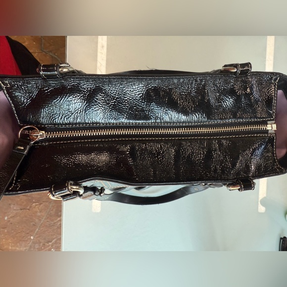 Coach Patent Leather Turnlock Tote Bag Black Violet Lined - Picture 6 of 11